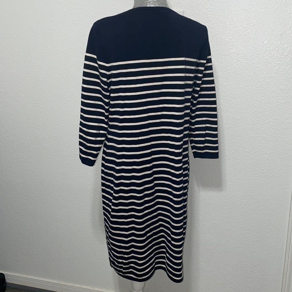 Navy Blue, White Striped Dress -‎ Talbots size 10 - Picture 2 of 4